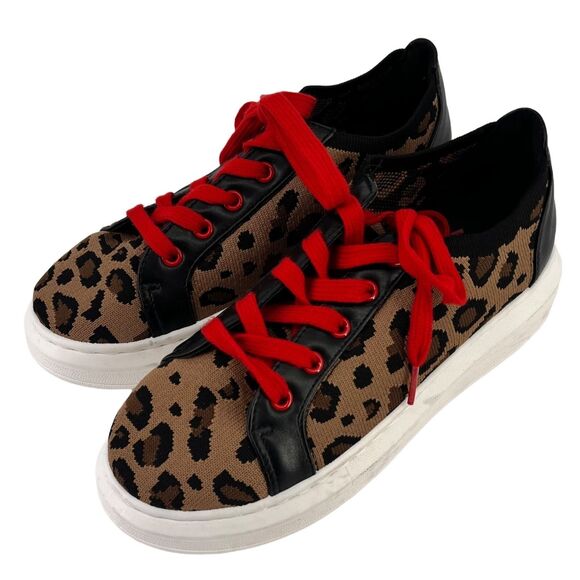Forever 21 Decent Leopard Print Red Lace Sneaker Shoes Womens Size 8 - Picture 1 of 7